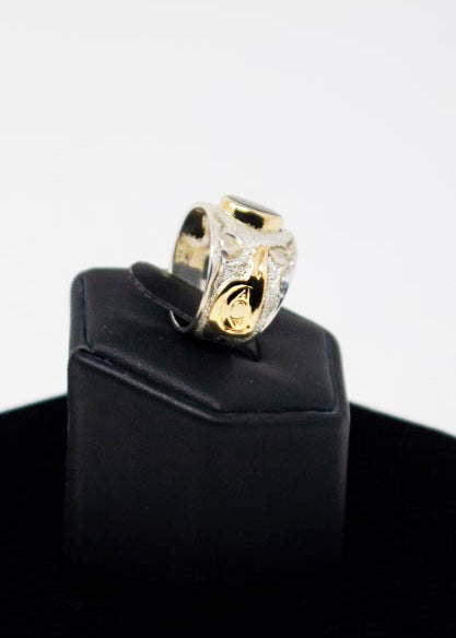 Hummingbird Sterling Silver + Gold Ammolite Ring