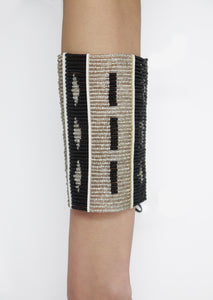Black + Translucent Beaded Maasai Cuff Bracelet
