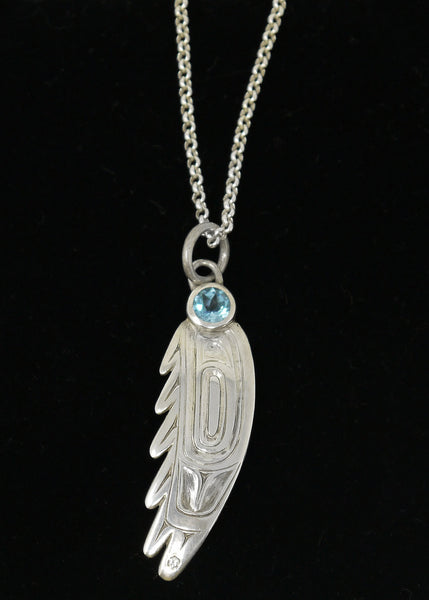 Silver, Diamond + Topaz Feather Necklace
