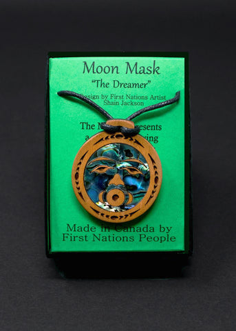 Moon Mask Wood Pendant